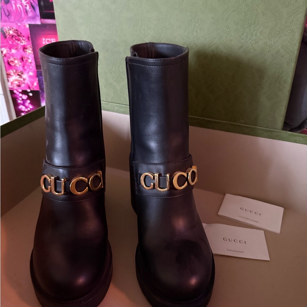 Gucci Black Boots with Gold Accents